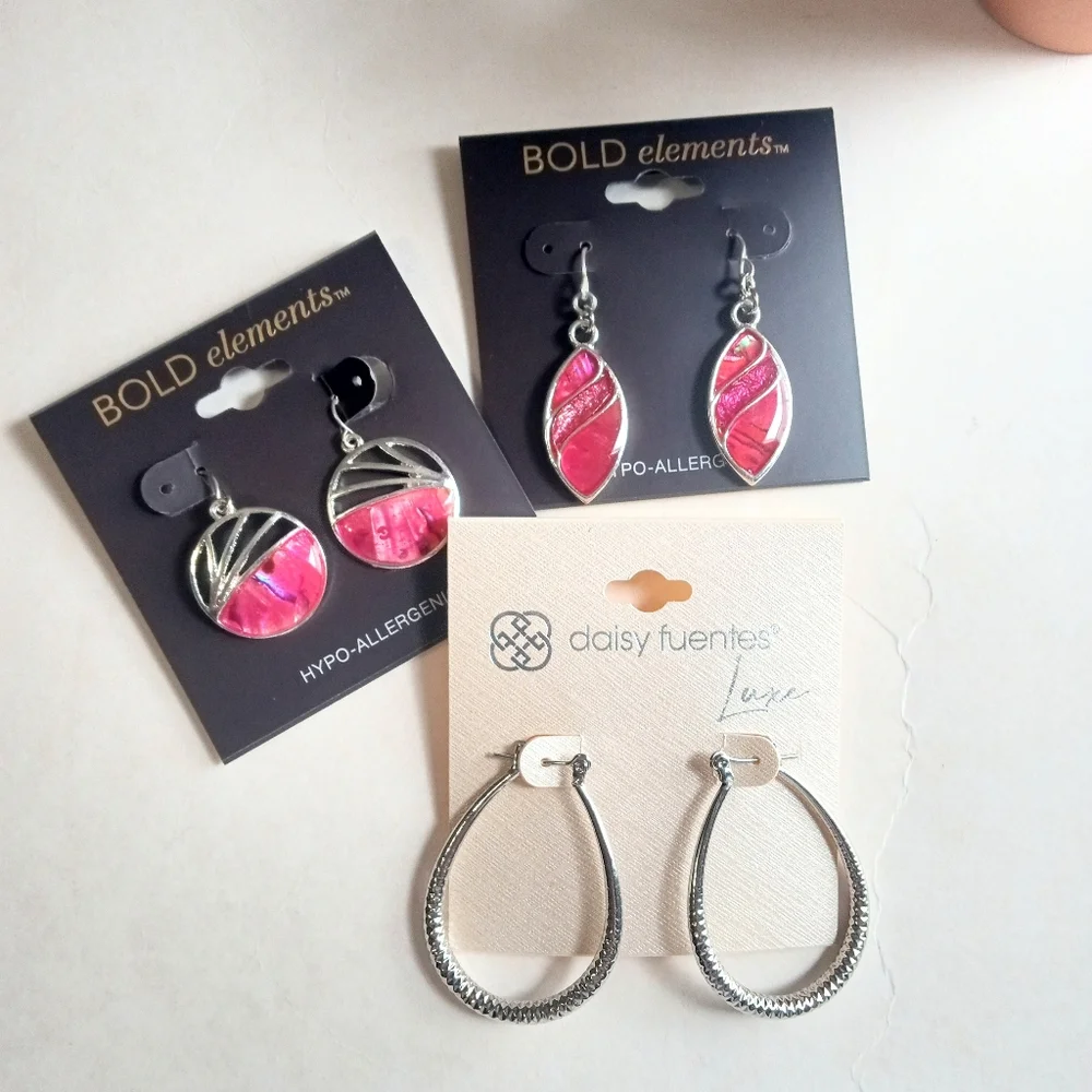 Bold Elements & Daisy Fuentes Luxe 3 Pairs Earrings Brand New - Picture 3 of 3